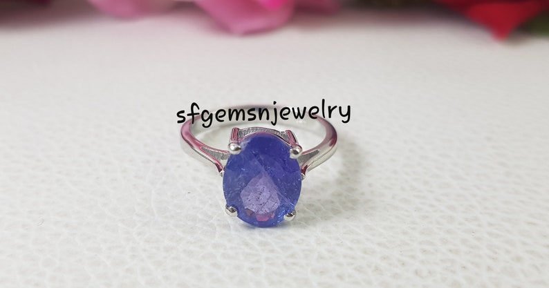 Fine Tanzanite Ring, Oval Cut Blue Gemstone, Genuine Sterling Silver Ring, December Birthstone, Engagement Ring, Promise ring image 4