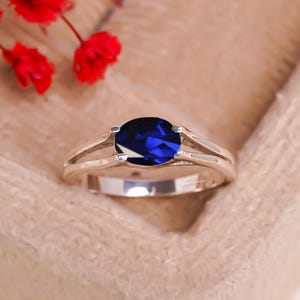 Lab Created Sapphire Ring, September Birthstone Ring, Engagement Ring for Women