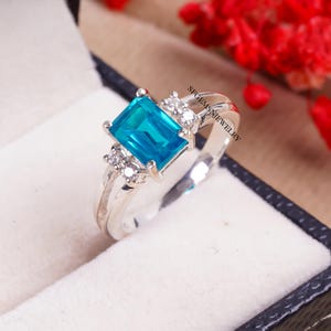 Ring Paraiba Tourmaline- Silver Neon Brazilian Paraiba Engagement Ring For Women Promise Ring October Birthstone