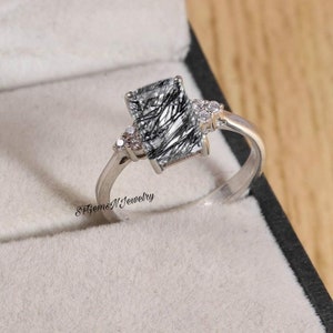 Black Rutilated Quartz Ring - Dainty Ring - Engagement Ring -Promise Ring- 925 Sterling Silver - Black Tourmalinated Quartz - Gift for Her