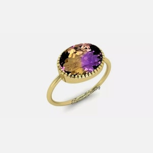 Ametrine Doublet Quartz Ring, 14K Rose Gold Plated Oval Cut Ametrine Quartz, Ametrine halo Ring, Bio Color Stone Ring, Ring for Gift image 2