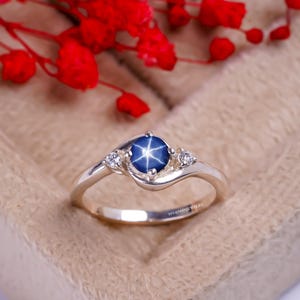 Kornblumen Vintage Stern Saphir Ring Sterling Silber / Blauer Stern Saphir Ring
