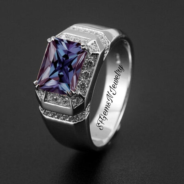 Beautiful Men's Alexandrite Stone Ring/Solid Silver 925/Statement Ring /Elegant design ring/engagement ring/perfect gift ring for her