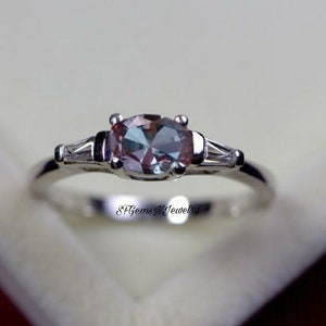 Alexandrite Ring Color Changing Ring Engagement Ring Oval Cut Color Change Gemstone Ring Sterling Silver