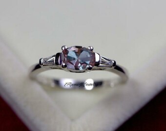 Alexandrite Ring Color Changing Ring Engagement Ring Oval Cut Color Change Gemstone Ring Sterling Silver