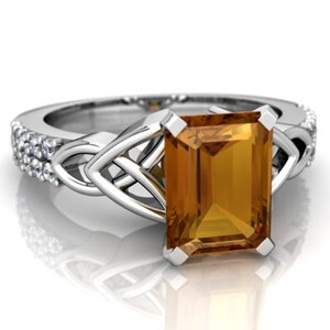 Golden Topaz Ring Emerald Cut Yellow Gemstone Sterling Silver Engagement Ring November Birthstone Ring