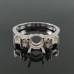 6MM Round And 4MM Square Semi Mount Ring, Semi Mount Halo Ring, 925 Sterling Silver Ring, Wedding Ring, Engagement Ring