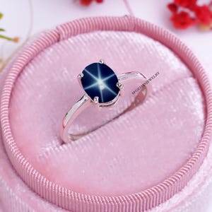 Solid Silver Star Sapphire Ring Sterling Silver 925 Blue Star Sapphire Ring Silver Lindy Star Ring