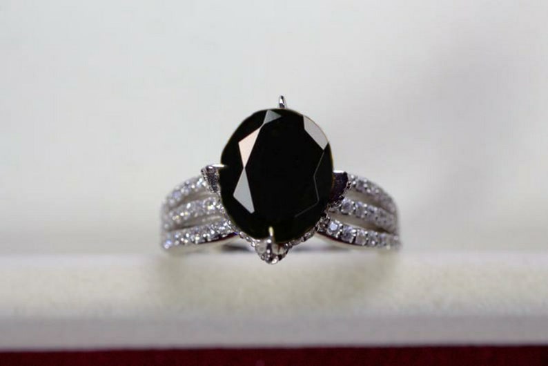 Natural Black Spinel Ring Anniversary Ring Oval Cut Gemstone Black Gemstone Ring 925 Sterling Silver Ring