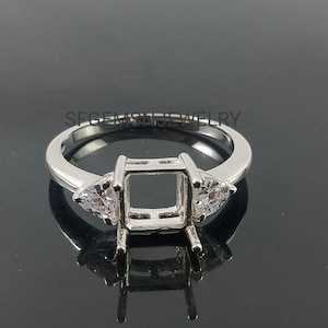925 Silver Semi Mount Ring-7MM Square Semi Mount Ring-Silver Mount Ring-Wedding Ring-Engagement Ring-Blank Ring-Prong Setting Ring
