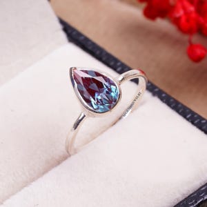Anniversary Ring Alexandrite Ring Gemstone Ring Sterling Silver Color Changing Promise Ring June Birthstone Ring