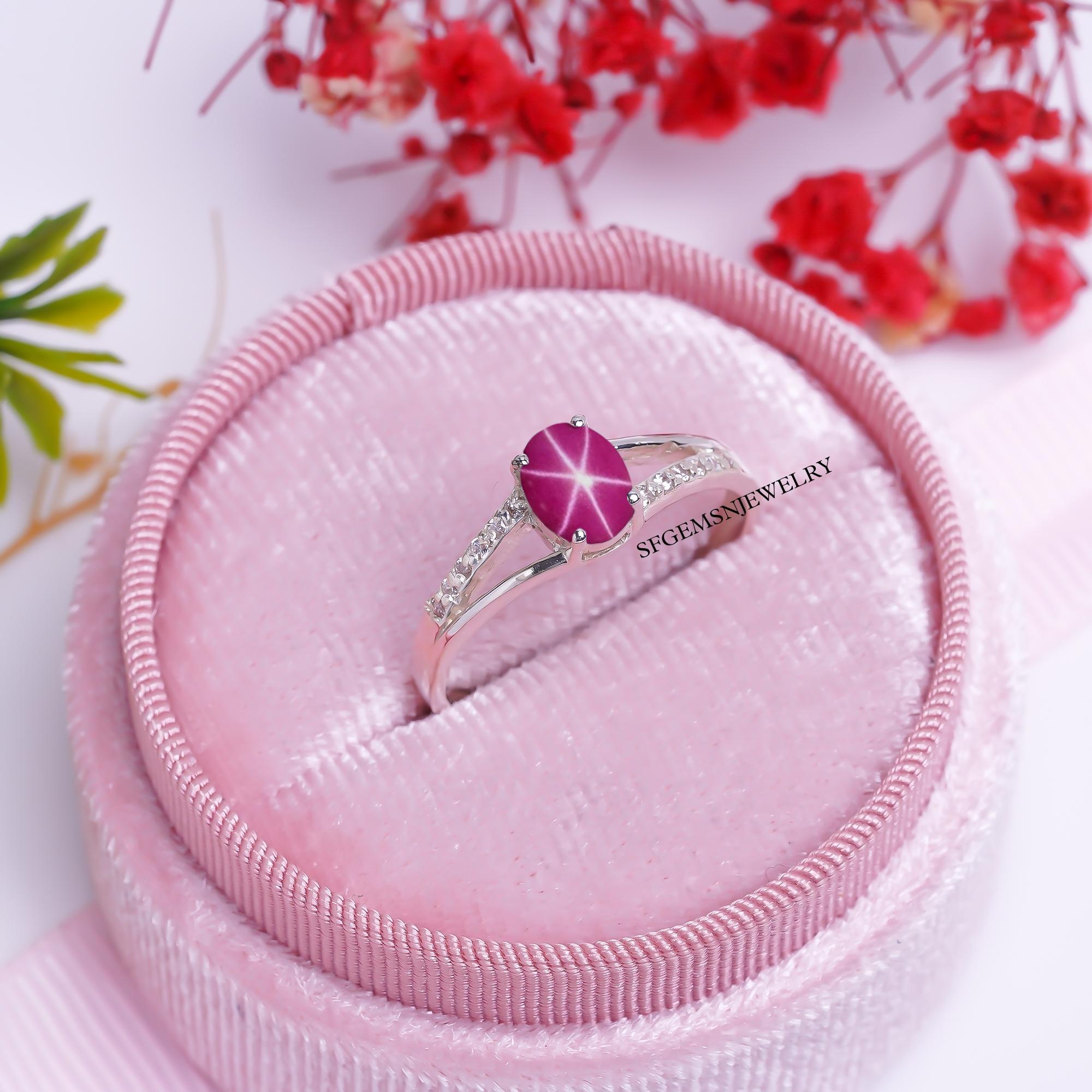 @ スタールビー 指輪 宝石 ストーン シルバー リング ring ピンク ヴィンテージ ピンク スター ルビー リング、女性用スターリング
