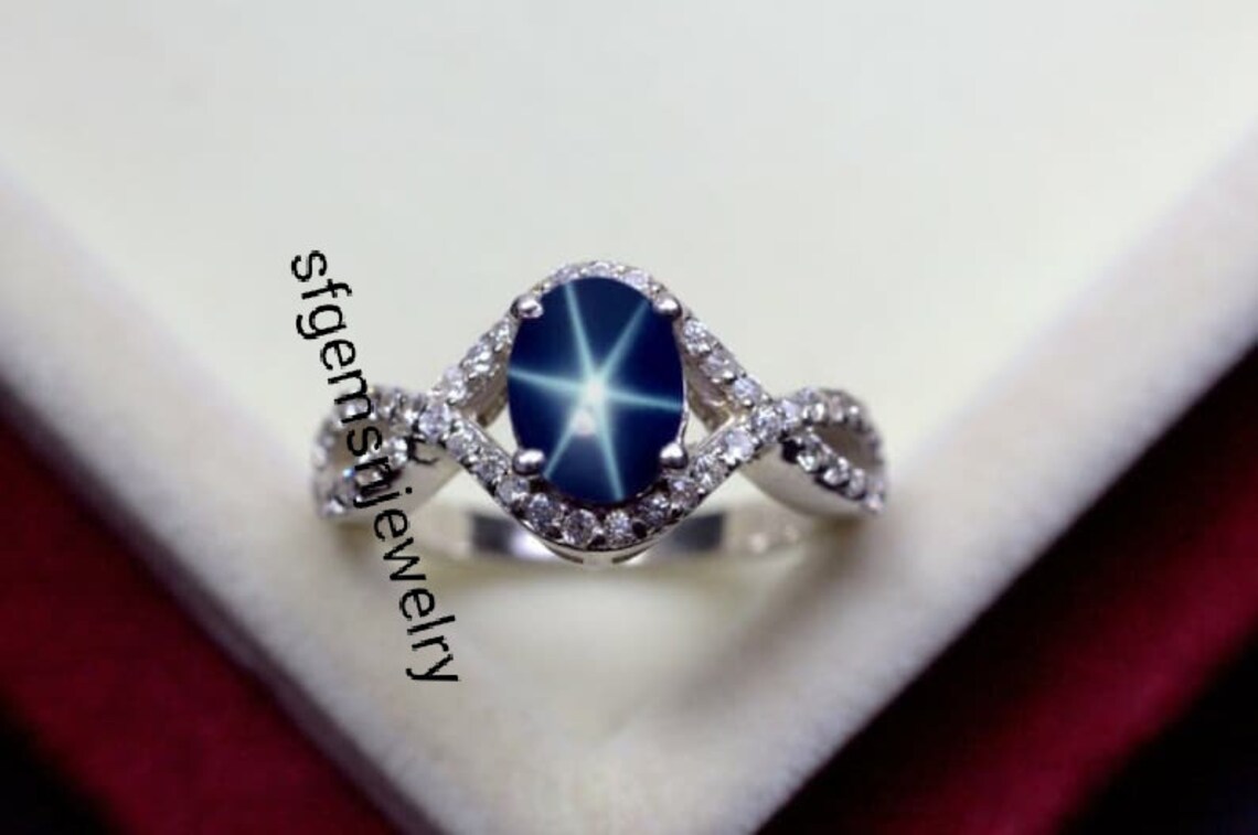 Blauer Lindy Stern Ring – 925 Sterlingsilber, Handgefertigt, Mit Saphir-Design