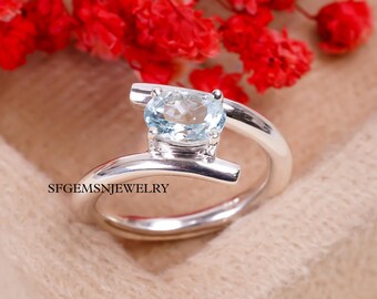 Vintage Aquamarine Ring Ring For Women Unique Natural Engagement Ring Wedding Ring Fine Jewelry