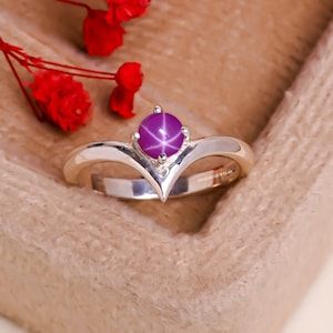 Beautiful Handmade Pink Star Sapphire Ring in 925 Sterling Silver Pink Lindy Star Jewelry Ring