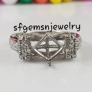 7X7 MM Square Semi Mount Ring-Personalized Halo Wedding Ring-Silver Semi Mount Ring-Wedding Ring-Engagement Ring-Prong Setting Ring