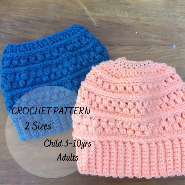 Molly Messy Bun,Kids,Adults,Headwear,Winter Hats,Crochet Beanie,PDF Pattern,Digital Download,Crochet Pattern,Messy Bun, Instead Download,