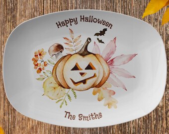 Halloween Serving Platter | Custom Family Name | Halloween Personalized Gift Idea | Pumpkin Plate | HAPPY HALLOWEEN platter with family name