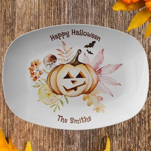 Halloween Serving Platter | Custom Family Name | Halloween Personalized Gift Idea | Pumpkin Plate | HAPPY HALLOWEEN platter with family name