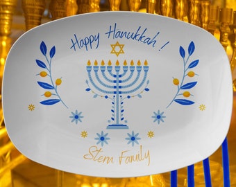 HANUKKAH Latke Plate | Hanukkah Personalized Platter | MENORAH |Hanukkah Party |Latkes plate with MENORAH Sign |Jewish Gift with Family Name