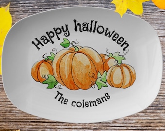 Halloween Serving Platter | Custom Family Name | Halloween Personalized Gift Idea | Pumpkin Plate | HAPPY HALLOWEEN platter with family name