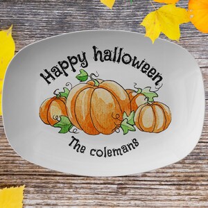 Halloween Serving Platter | Custom Family Name | Halloween Personalized Gift Idea | Pumpkin Plate | HAPPY HALLOWEEN platter with family name