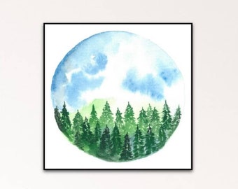 Pine forest print | Nature Print | Scandinavian Art | Botanical print | Forest Printable | Wall hanging | Wall decor | Digital download
