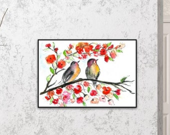 Vögel drucken | Aquarell Vögel Druck | Aquarell-Kunst | Wandbehang | druckbare Kunst | Druckbare Malerei | Digitaler Download