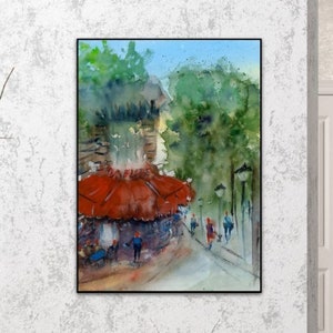 Paris Café Artwork | Paris Street atmosphere | Paris Street Scene | Watercolor Painting | Cityscape art | Urban Painting | Paris poster