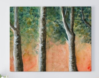 Forest Print on Stretched Canvas | Trees painting| Woodland Print | Forest print | Forest Wall art | Nature Home décor