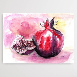 Watercolor Pomegranate Poster| Pomegranate Painting | Pomegranate Print | Pomegranate Wall Art | Fruit Poster | Kitchen Wall Art