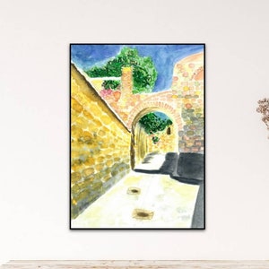 Jerusalén / Israel impresión de arte de una pintura de acuarela original / Jerusalén imprimible / muro judío colgando / Descarga digital