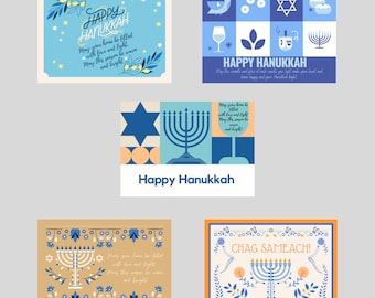 5 Hanukkah Grußkarten zum digitalen Download | SET für HANUKKAH | Digitale Download Grußkarten | Hanukkah Segen | Happy Hanukkah