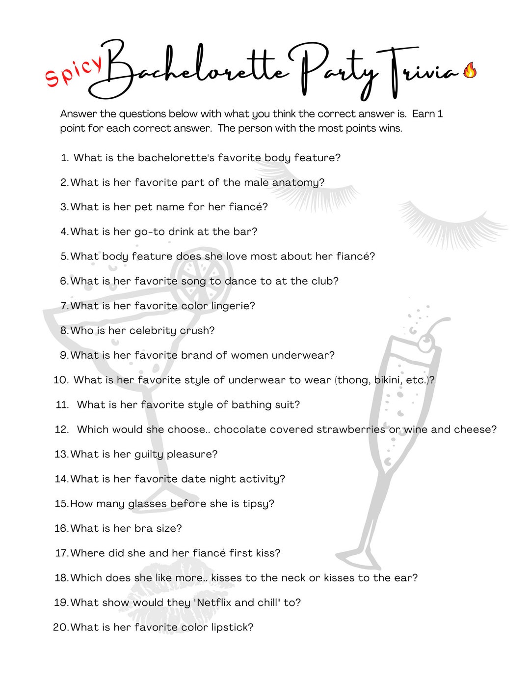 Bachelorette Party Trivia Fun Printable Game Etsy