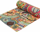 Indian Art Patch Work Cotton Kantha Quilt Queen Bedspreads Throw Blanket (Multi Floral) Bohemian Bedspread,Bedding, Handmade Quilt,bad throw