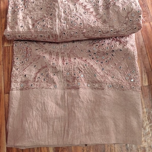 Vintage Handmade Art Silk Bedspread: Embroidered Mirror Work Cotton Bedcover,Bedding Throw image 3