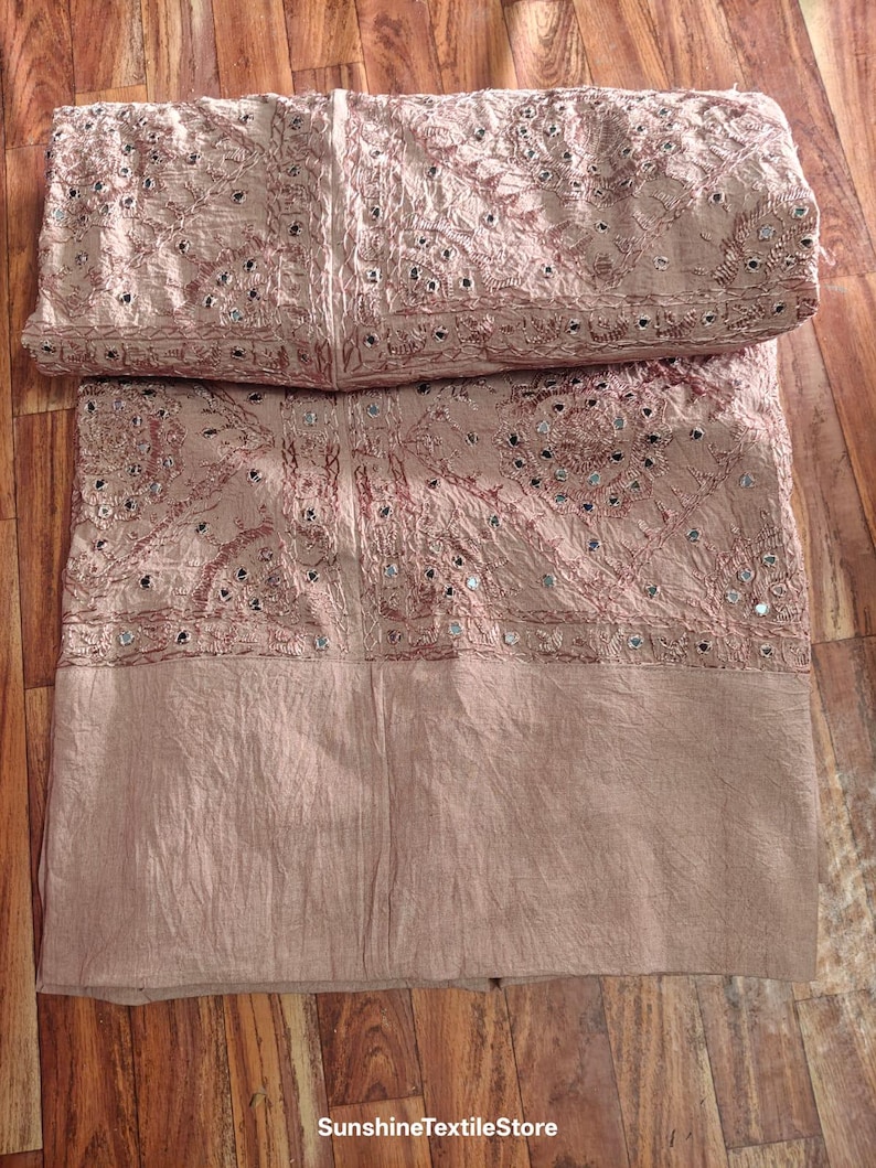 Vintage Handmade Art Silk Bedspread: Embroidered Mirror Work Cotton Bedcover,Bedding Throw image 3
