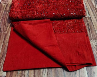 Hand Silk Embroidered With Mirror Work Traditional Ethnic Floral Red Bedding Bedspread,Bedcover,Throw