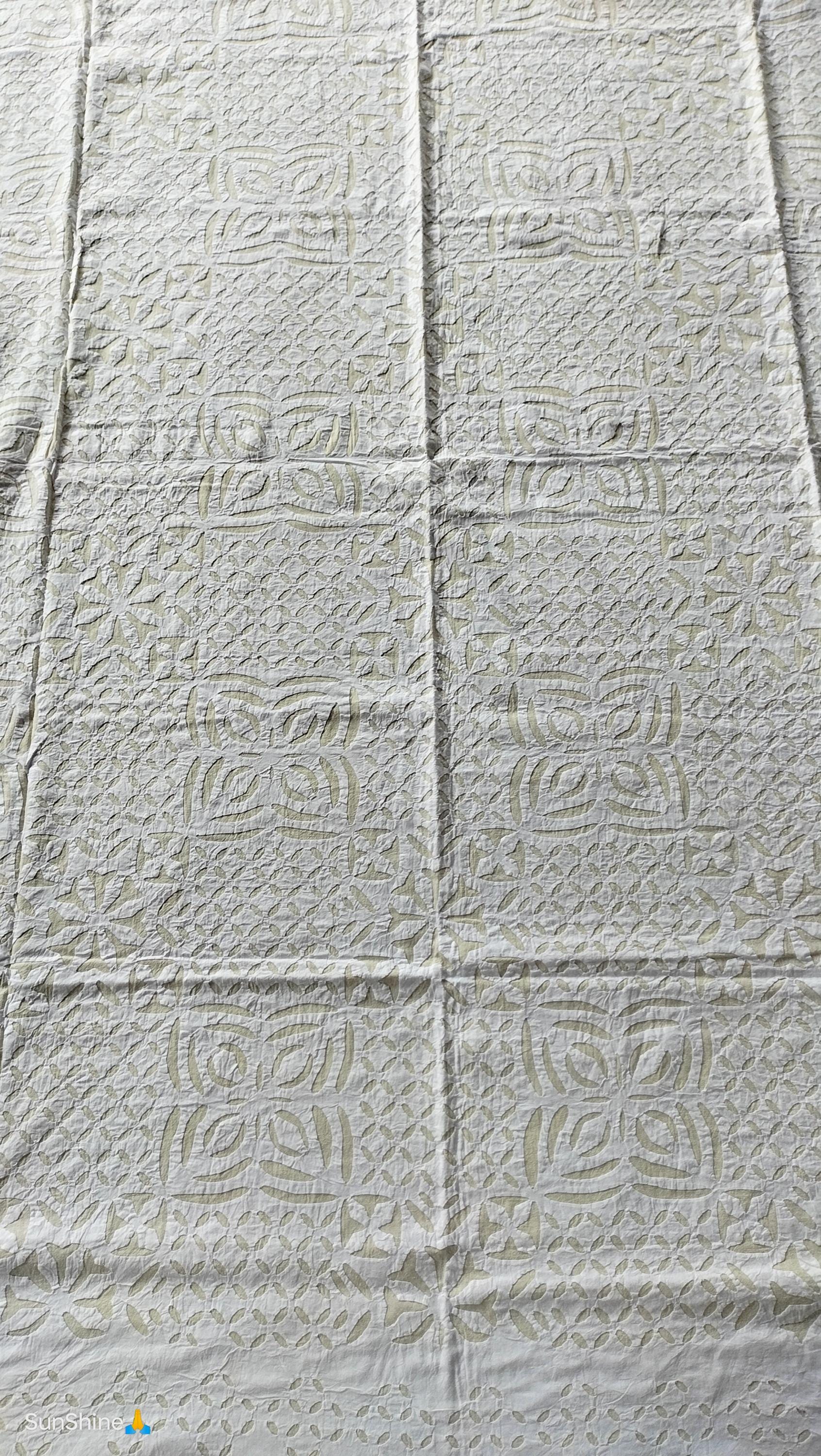 Hand Stitched Kantha Bedding Bedcover #applique Tan-work Cotton Round ...