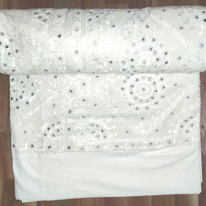 White Color Mirror Work With Silk Embroidered Cotton Vintage Sofa Cover,Throw,Vintage Home Decorative,Table Cloth,Bedding Bedspread,Bedcover