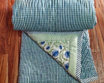 Hand Block Print Baby Quilt: Reversible Cotton Blanket (40x60"Inches)