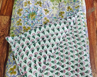 Hand Block Printed Baby Blanket: Reversible Floral Cotton Comforter,Quilt