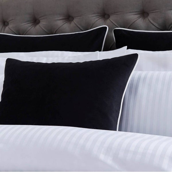 Luxury Modern Home Decor Velvet Cushion Cover- Black With Coco Contract White Piping Rectangular/Square Euro Shams Package Content Set 2 Pcs