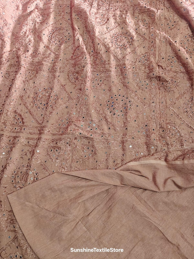 Vintage Handmade Art Silk Bedspread: Embroidered Mirror Work Cotton Bedcover,Bedding Throw image 7