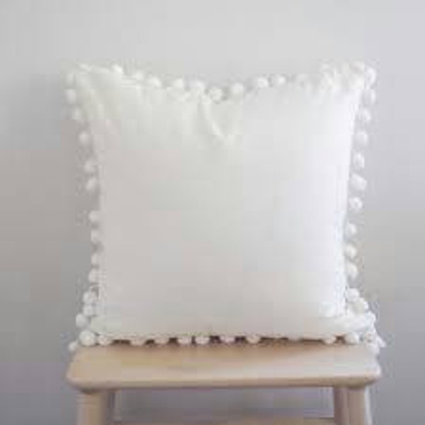 New modern With Stylish White Color Big Pom-Pom 100% Cotton Made Square / Rectangular Euro Sham, Cushion Cover,Pillows Size Available @2Pcs