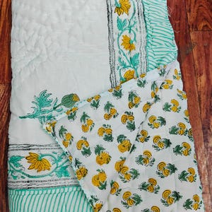 Hand Block Printed Baby Quilt: Reversible Cotton Flannel Blanket