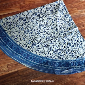 Hand Block Print Indigo Floral Round & Rectangular / Square Tablecloth with Napkin