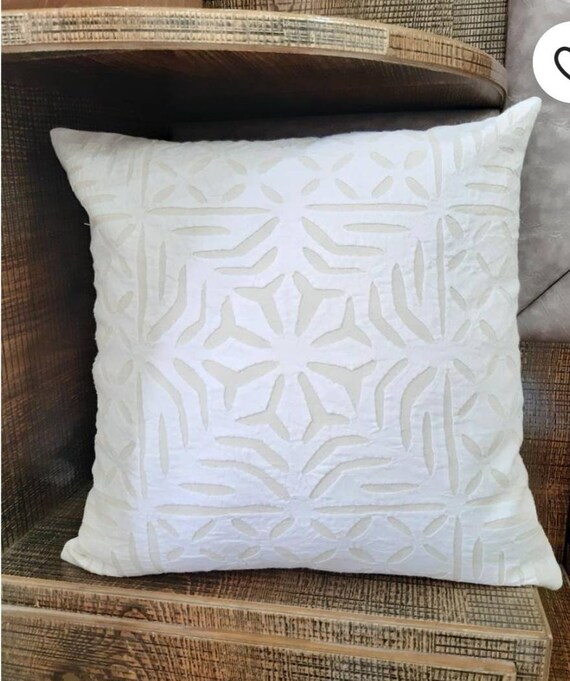 Abstract Hand Made White Cotton Applique Cutwork Cushion Etsy