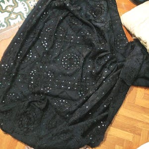 Black Colour Silk Embroidered On Cotton With Mirror Work,Ethnic Floral Design Made Bedding Decor Blanket,Bedspread,Bed Cover,Coverlet,Throws