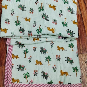 Hand Block Printed Baby Quilt: Reversible Cotton Dohar Blanket
